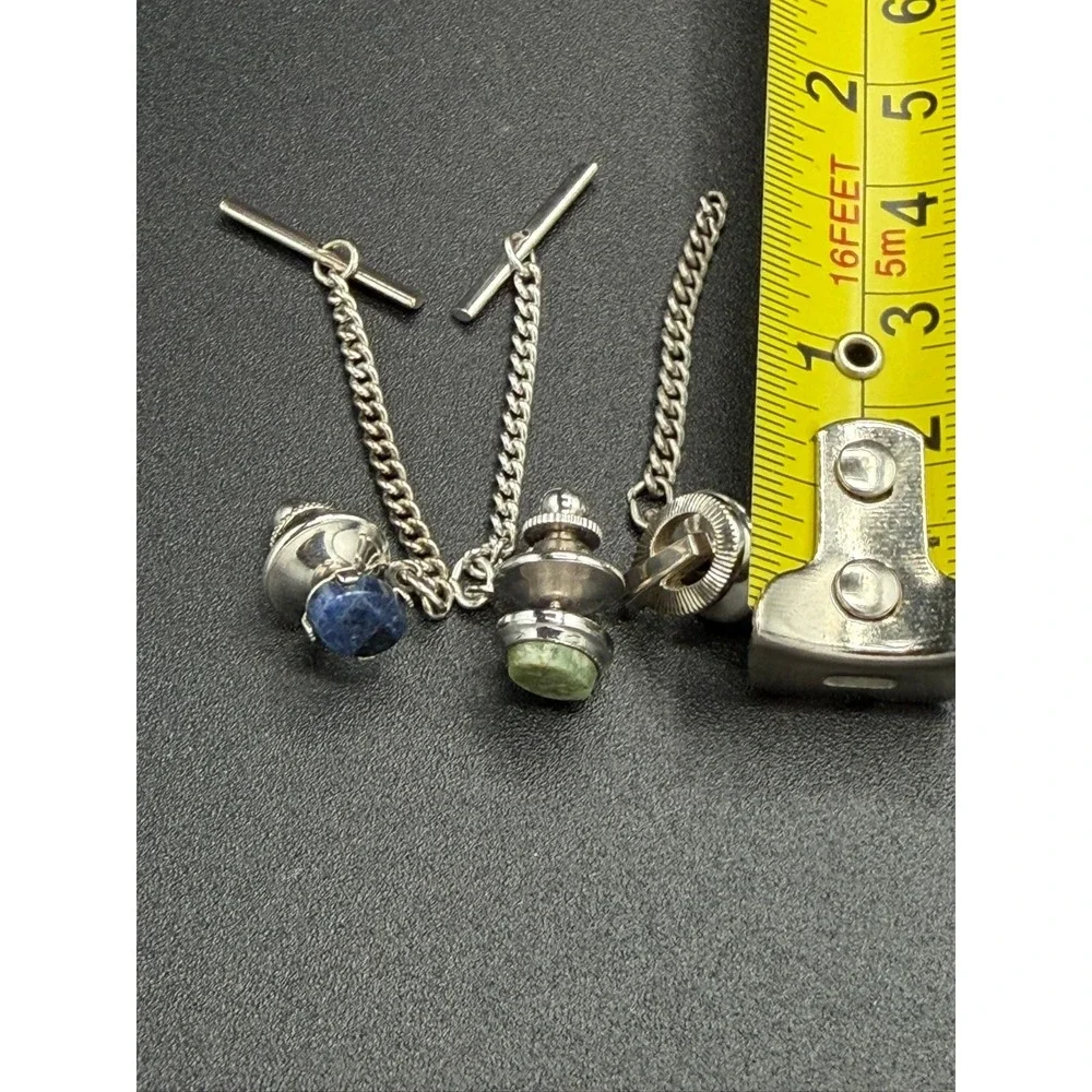 Vintage Cufflink Singles Lot (4) Swank & Unmarked Stone Chain Cuff Links
